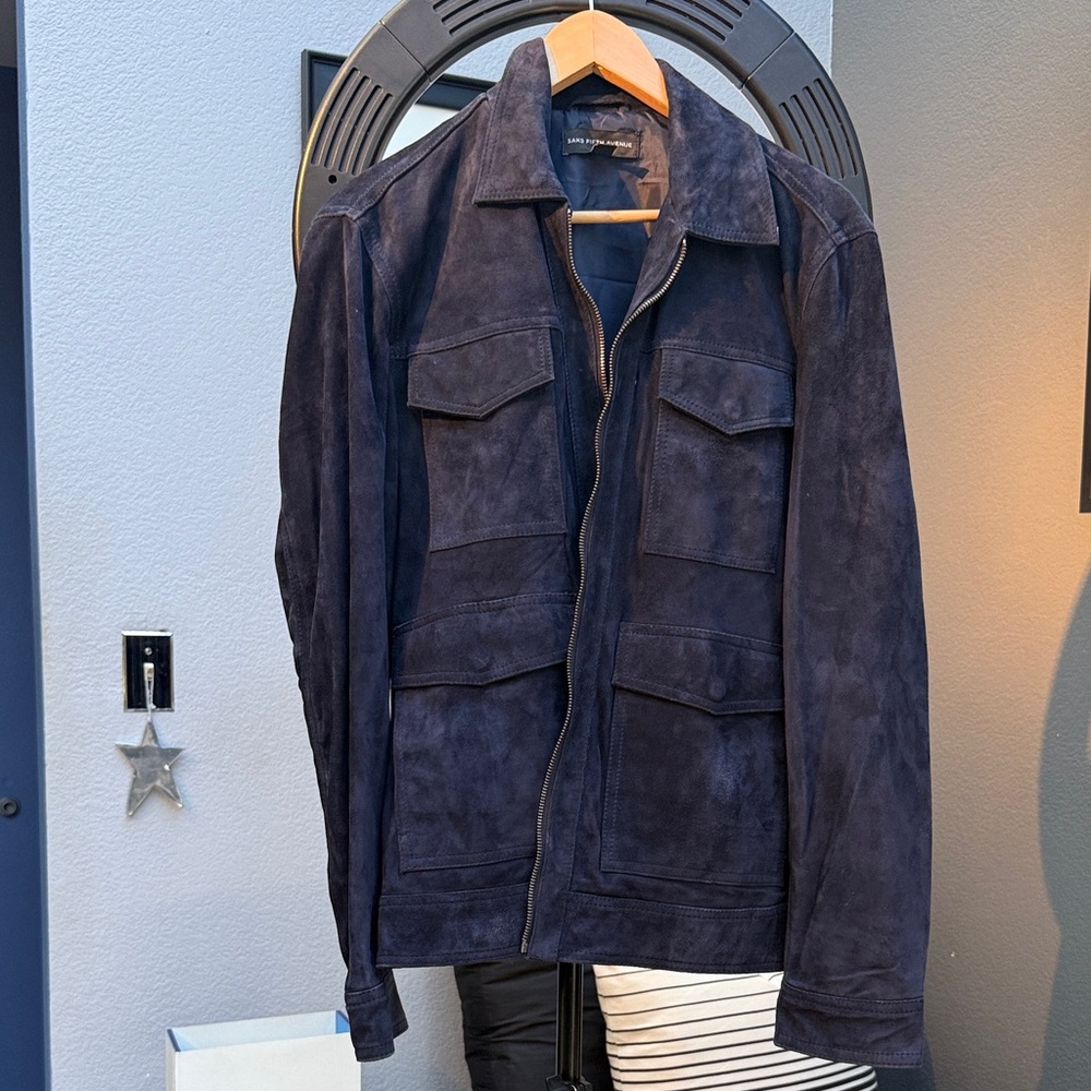 Saks Fifth Avenue Dark Blue Suede Jacket size M